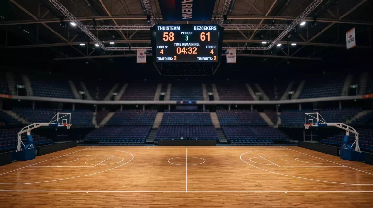 NBA-wedstrijdscorebord met totaal-lijn en grafiek van tempo en defensieve rating